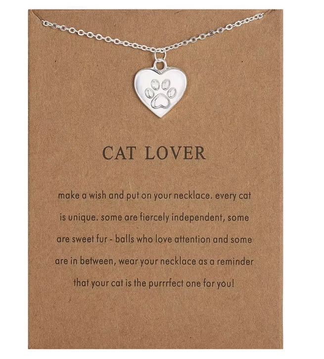 Cat Paw Heart Necklace - Stainless Steel